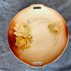 German Antique Bone China Hand Painted Large Plate Yellow Roses